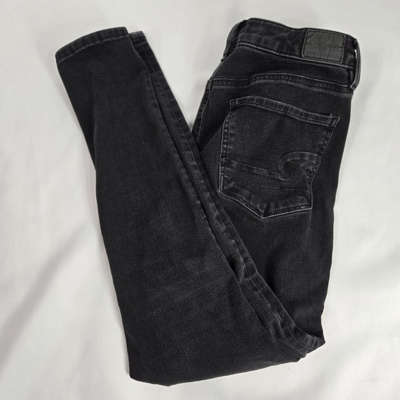 American Eagle Super Hi-Rise Jeggings‎ 360 Stretch Black Wash Jeans Size 8 - Picture 2 of 14